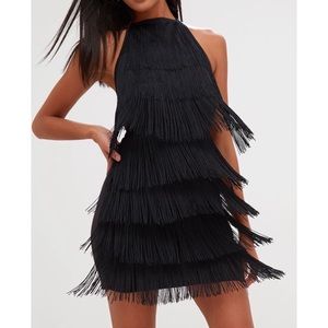 Black Tassel Detail Halterneck Bodycon Dress